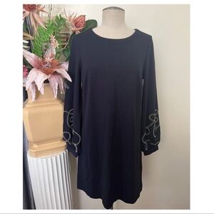 E-- NWT navy blue ANN TAYLOR long bubble sleeve women's knee length dress MEDIUM